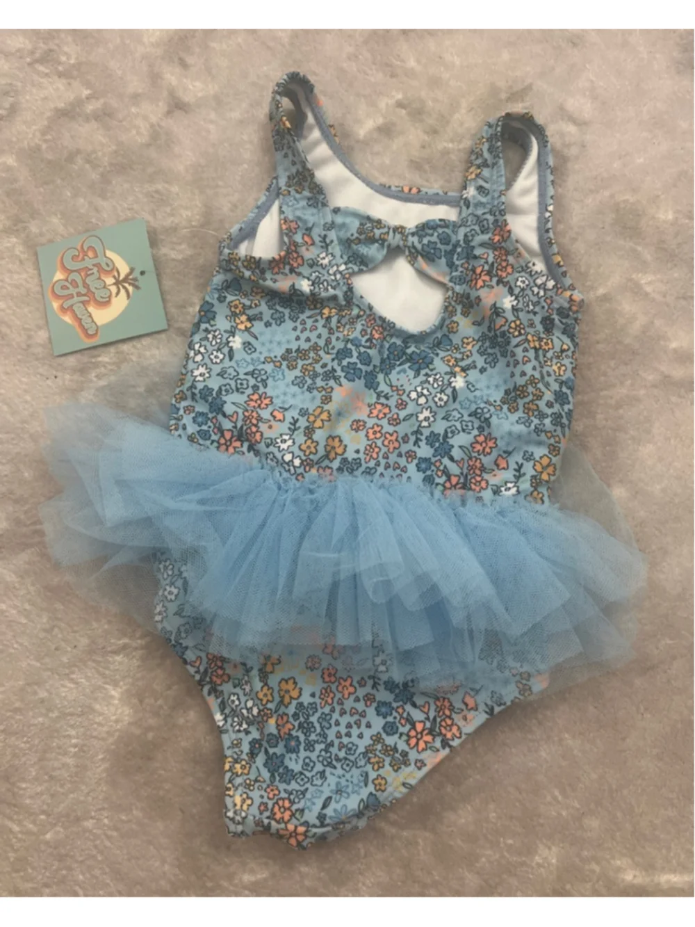 Girls Free Haven Blue Floral One Piece Swimsuit with Tulle Skirt 12 Months